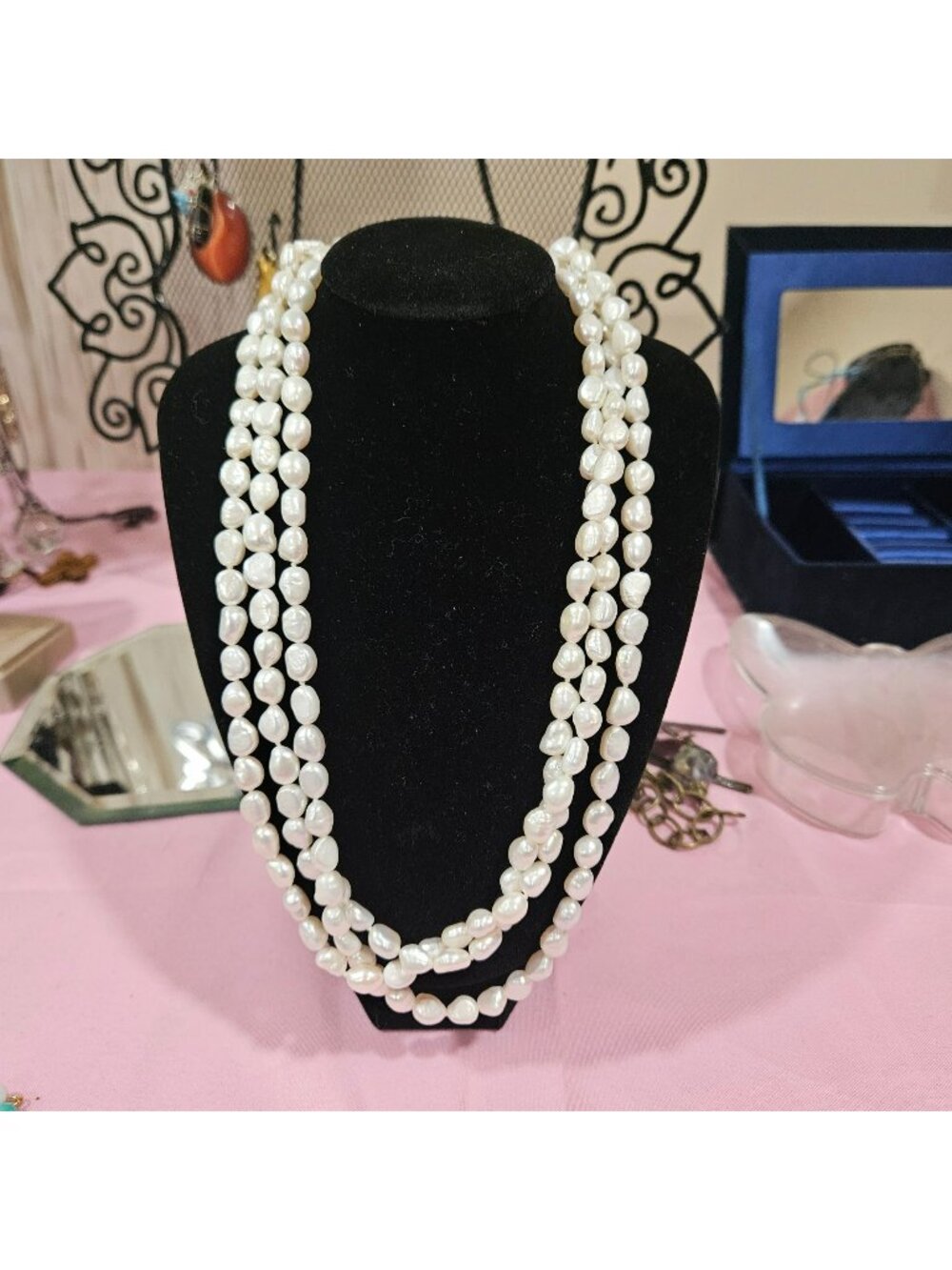 Elegant Multi-Strand Freshwater Pearl Necklace Lucas Lameth 925 Lobster Clasp